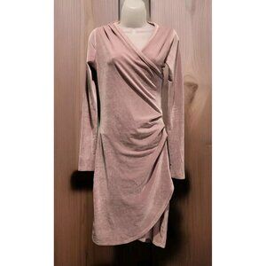 Wilfred Free Blush Pink Velour Klum Long Sleeve Ruched Midi Dress Sz S